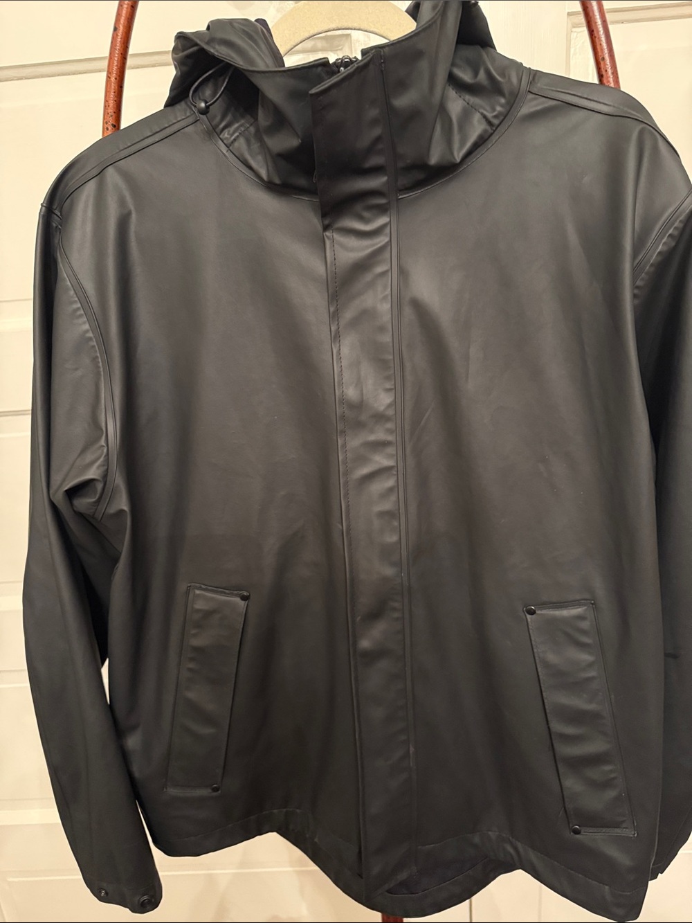 Helly Hansen Rain Jacket Black Waterproof Hooded Rubberized Coat Small Oversized